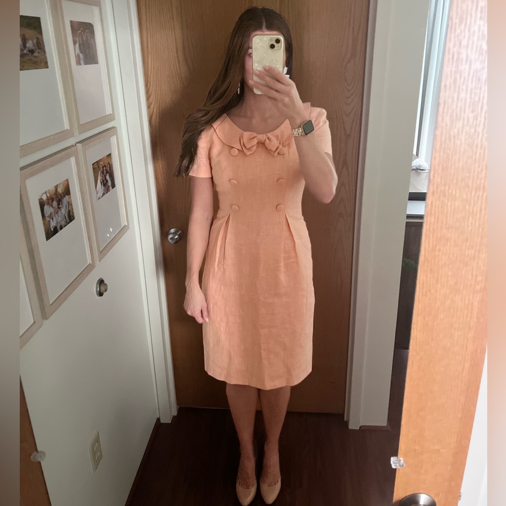Vintage Cynthia Howie for Maggy Boutique Size 6 Peach Midi Button Bow Dress